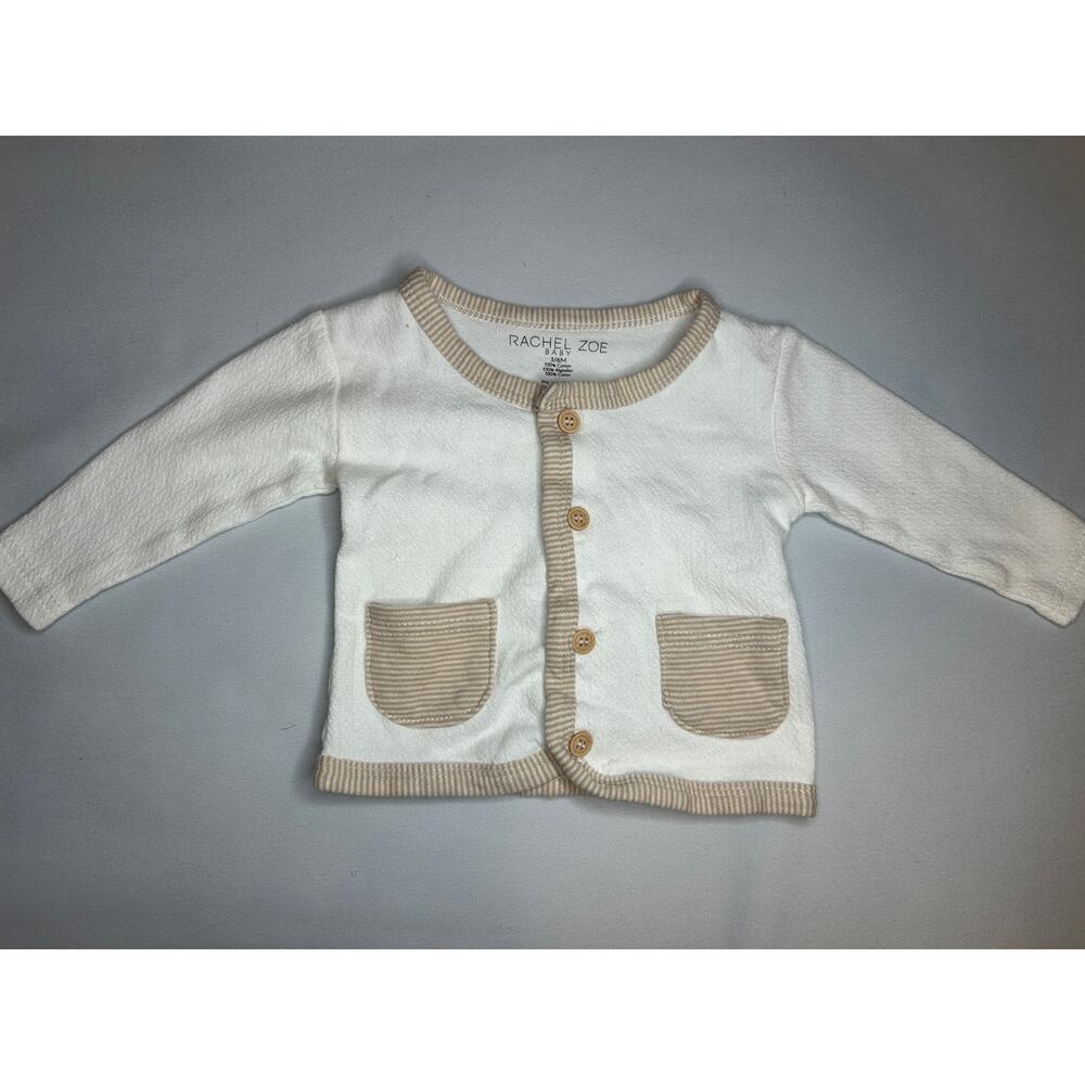 Rachel Zoe Baby Cardigan 3-6M Ivory Beige Striped Pocket Cotton Sweater